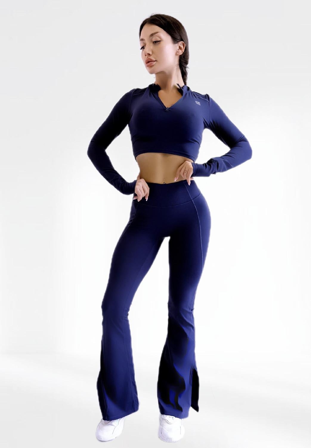 Костюм для фитнеса женский LILAFIT лосины клеш/кофта с длинным рукавом S Синий (LFS000166)