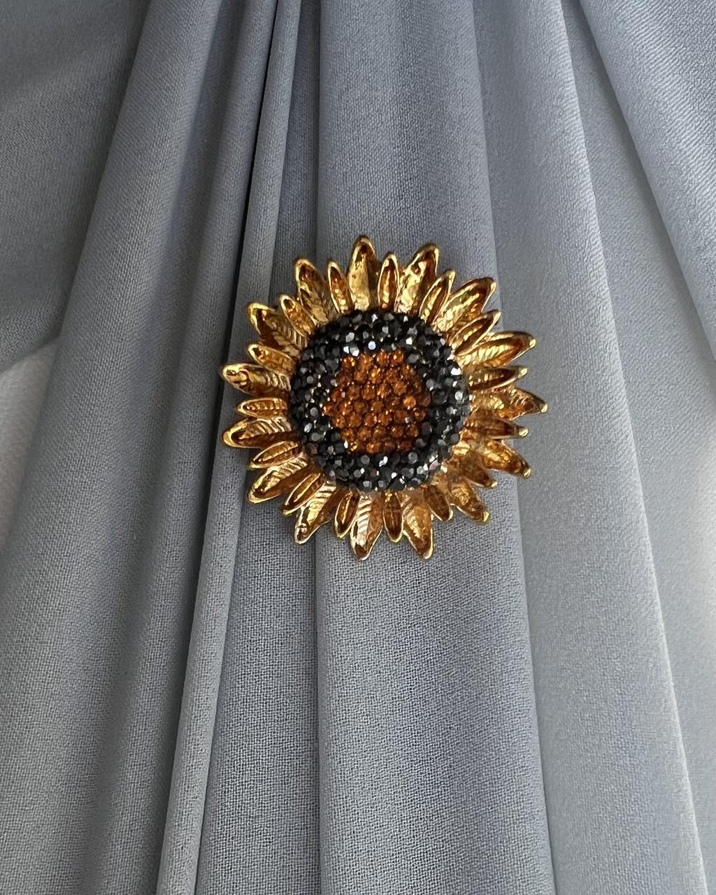 Брошь Подсолнечник со стразами 4 см Золотой (0780-1)