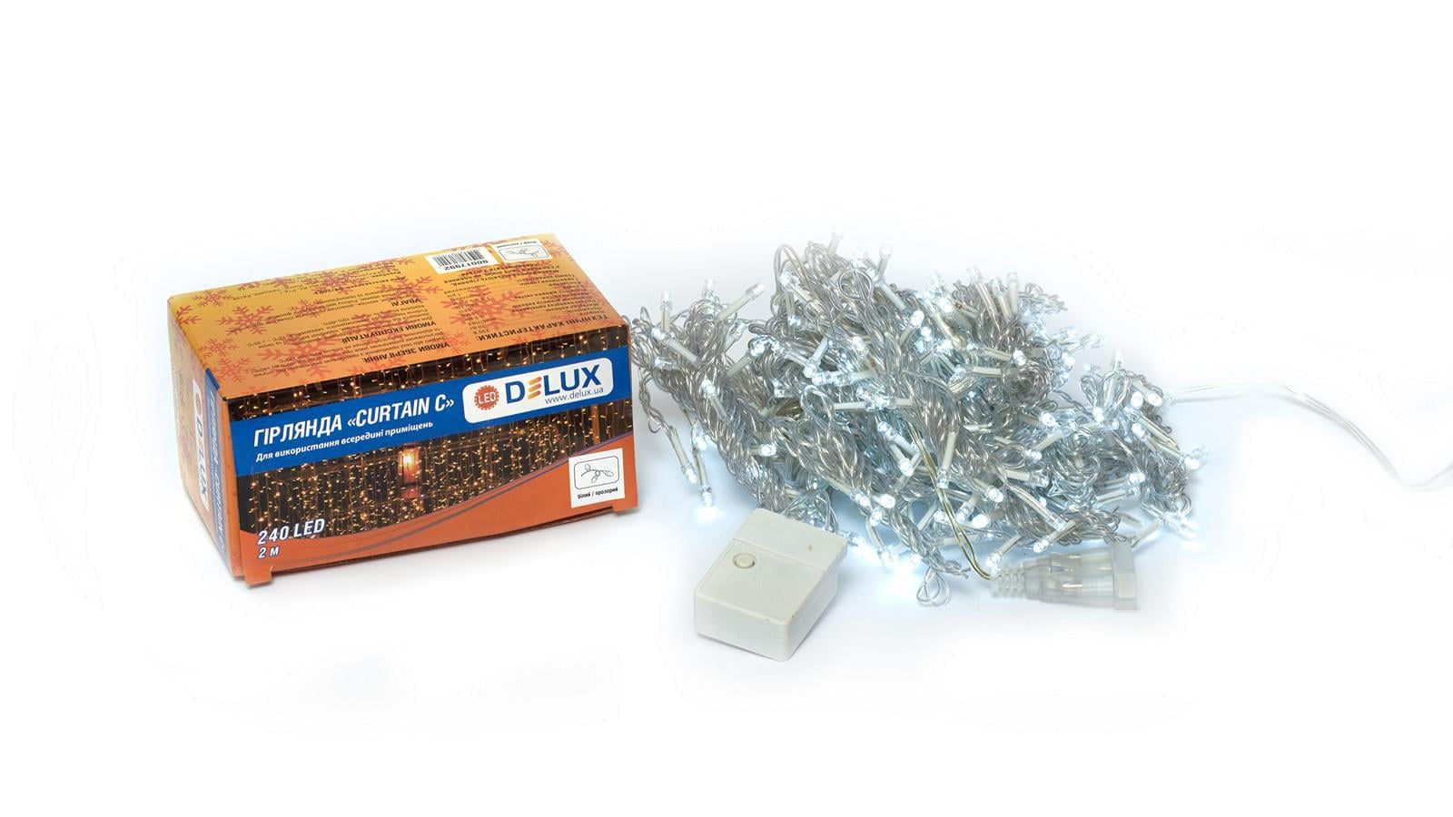 Гирлянда внутренняя Delux Curtain 240 LED IP20 2х2 м Белый/Прозрачный (13455422)