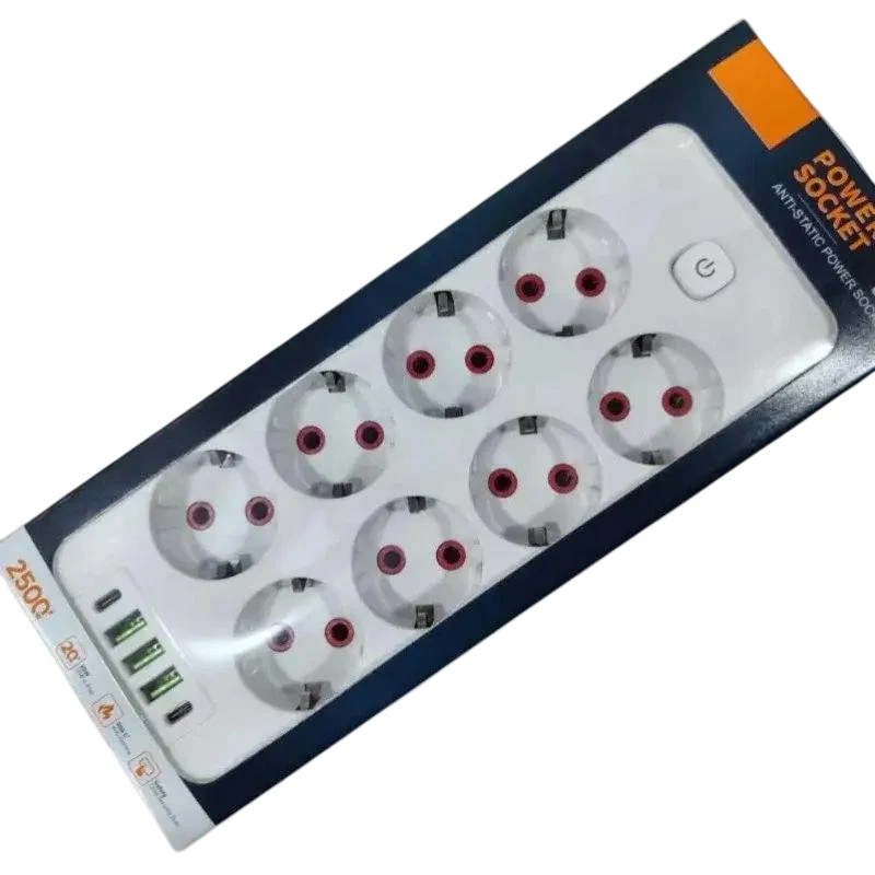 Удлинитель с 8 розетками и 3 USB-портами 2500W 3 м с защитой от перегрузок и короткого замыкания (opt-104404)