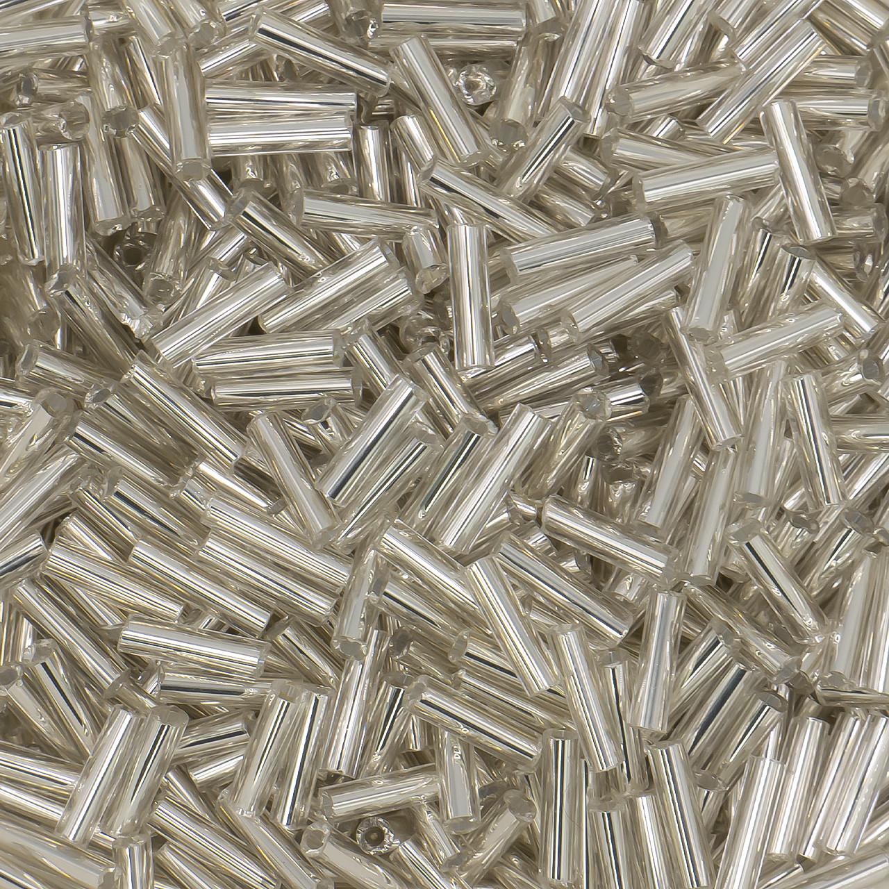 Бісер стеклярус блискучий непрозорий 6 мм 25 г Сріблястий (БР0006с00)