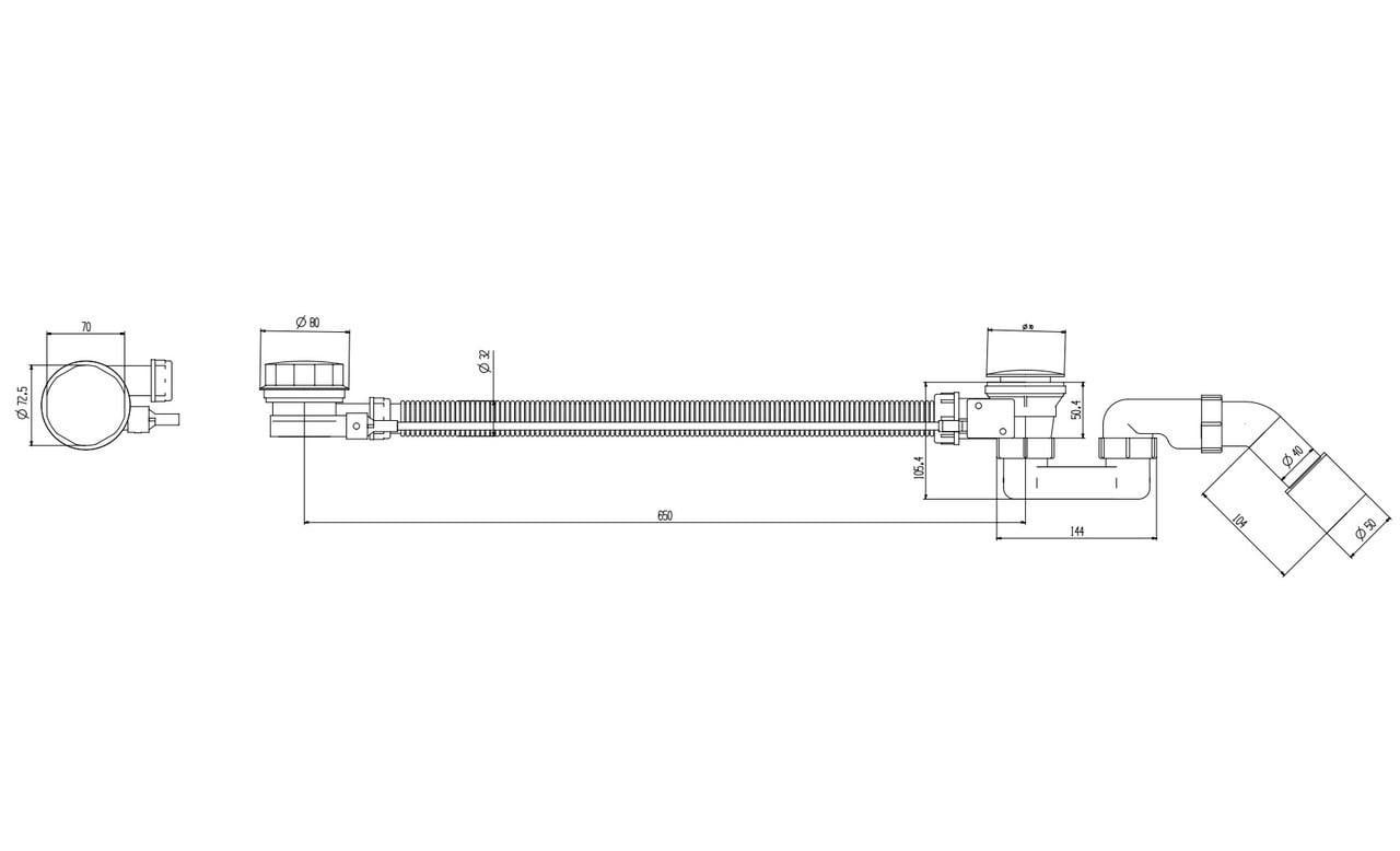 Сифон для ванны Koer BD-04-07 полуавтоматический с переливом без ревизии 1 1/2" Графитовый (KR5444) - фото 2