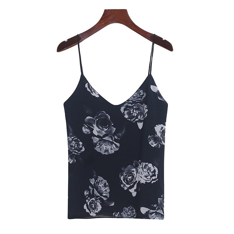 Майка шифоновая Just be с крупными цветами M Темно-серый (10-120-1256)