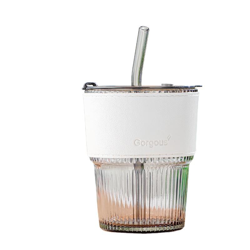 Стакан из термостекла с крышкой и трубочкой 400 мл Белый (906312)