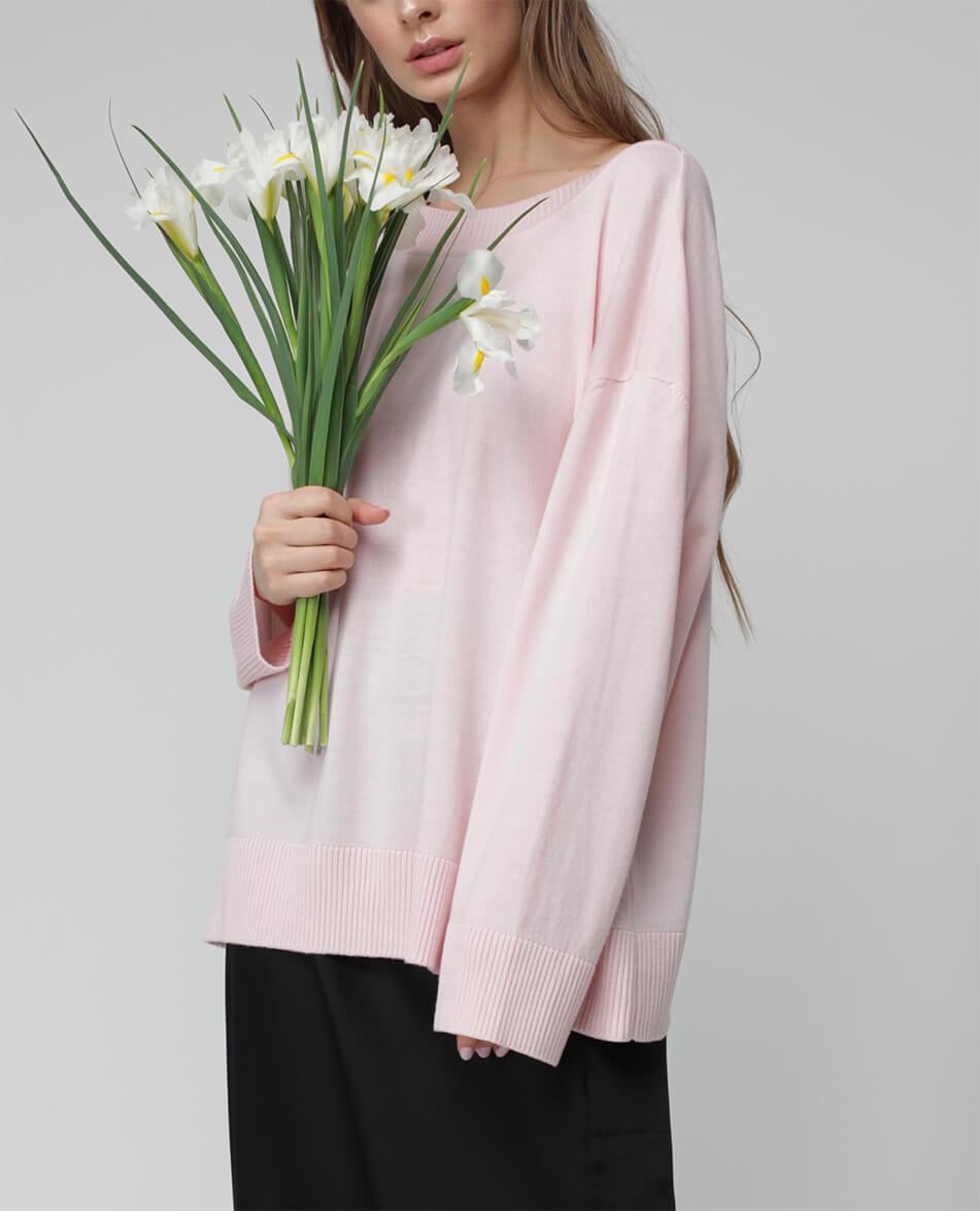 Джемпер oversize з V-вирізом жіночий MISS SECRET блідо-рожевий S-M