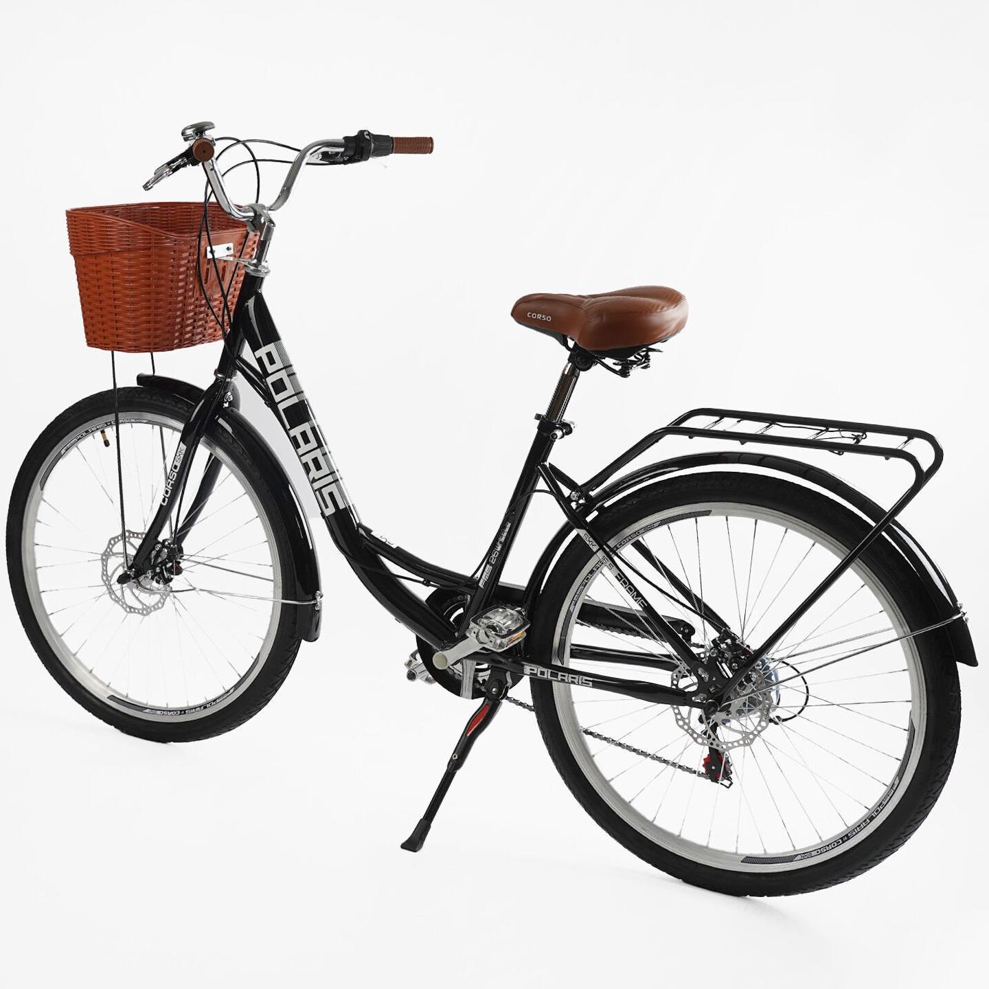 Велосипед міський Corso Polaris з кошиком та багажником рама 16,5"/26" Чорний - фото 3 Велосипед міський Corso Polaris з кошиком та багажником рама 16,5"/26" Чорний - фото 3