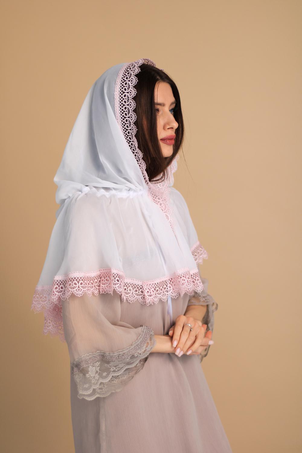 Палантин для храма на голову 80x120 см Белый (п026) - фото 2 Палантин для храма на голову 80x120 см Белый (п026) - фото 2