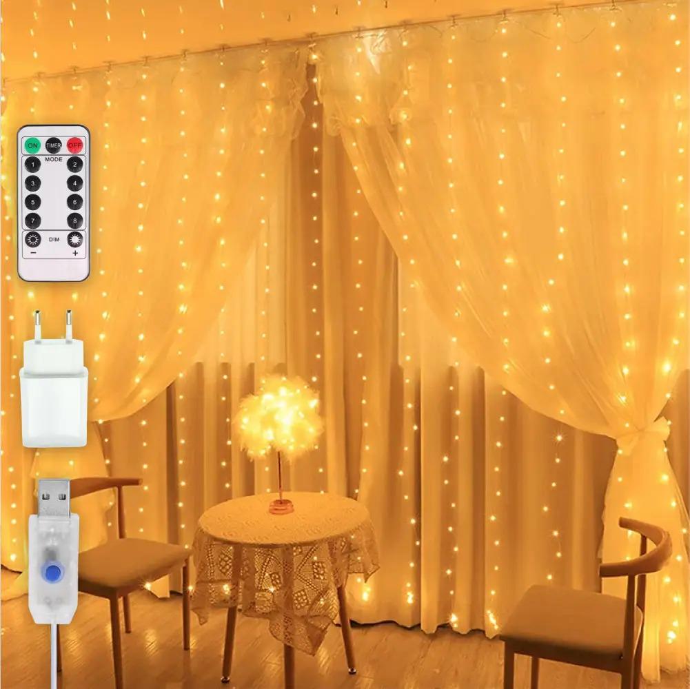 Гирлянда-штора Роса с пультом ДУ от USB и сети 220V 400 LED 8 режимов и статический IP44 3x2 м Теплый белый Гирлянда-штора Роса с пультом ДУ от USB и сети 220V 400 LED 8 режимов и статический IP44 3x2 м Теплый белый