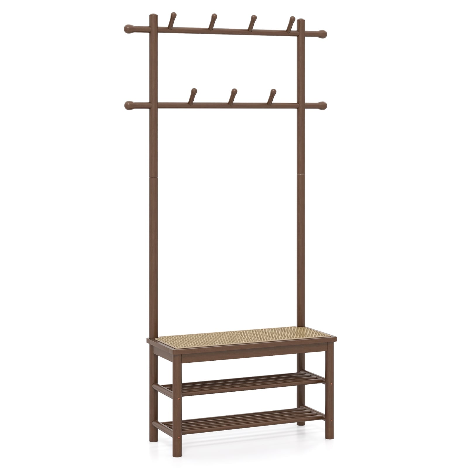 Вешалка-стеллаж для одежды и обуви со скамейкой 71x30x169,5 см Коричневый (COSTWAY-HOME-00882)