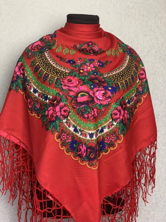 Платок Цветы 120х120 см Красный (29434358)