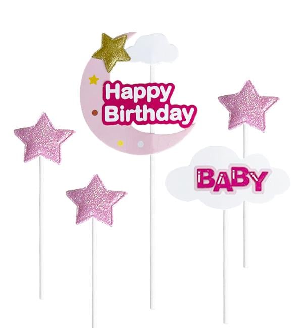 Топперы в торт Happy Birthday baby girl 5 шт. (135535)