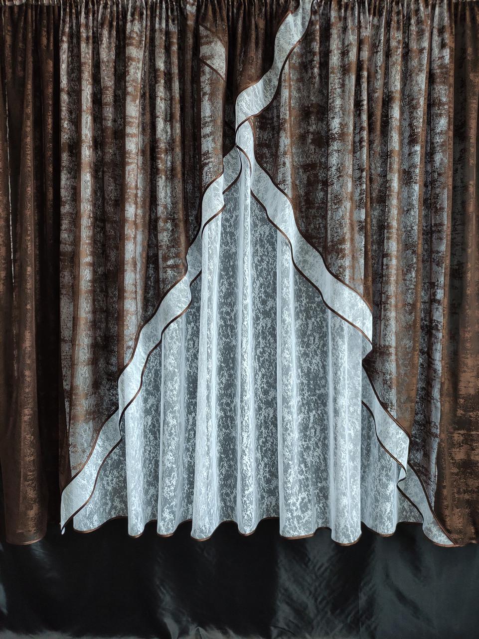 Занавески кухонные 4х1,8 м Коричневый с белым - фото 1