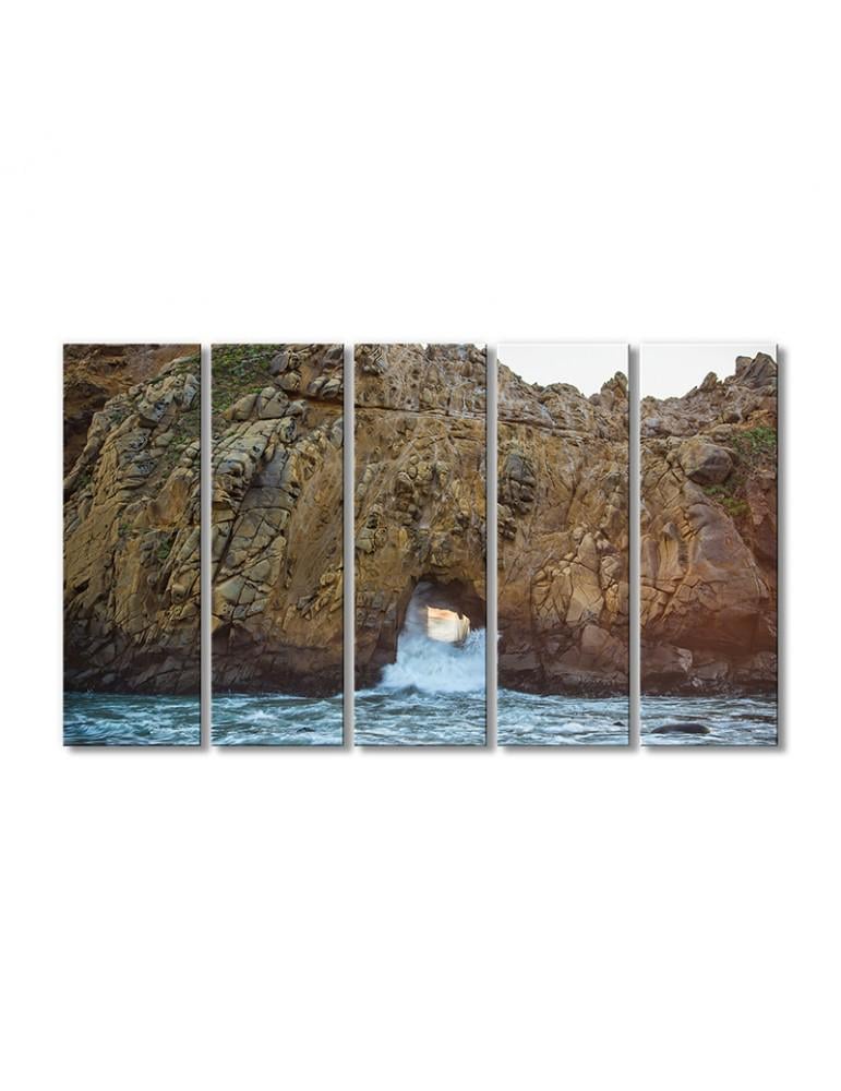 Картина модульная Скала у окна Биг-Сюр на закате на пляже Пфайффер 5 модулей 90x135 см