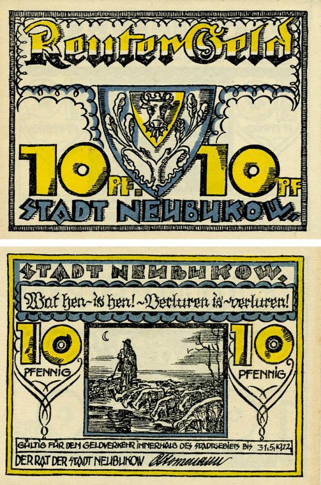 Коллекционная банкнота Германия Нотгельд 10 пфеннигов 1922 F-VF Нойбуков (Б18500)