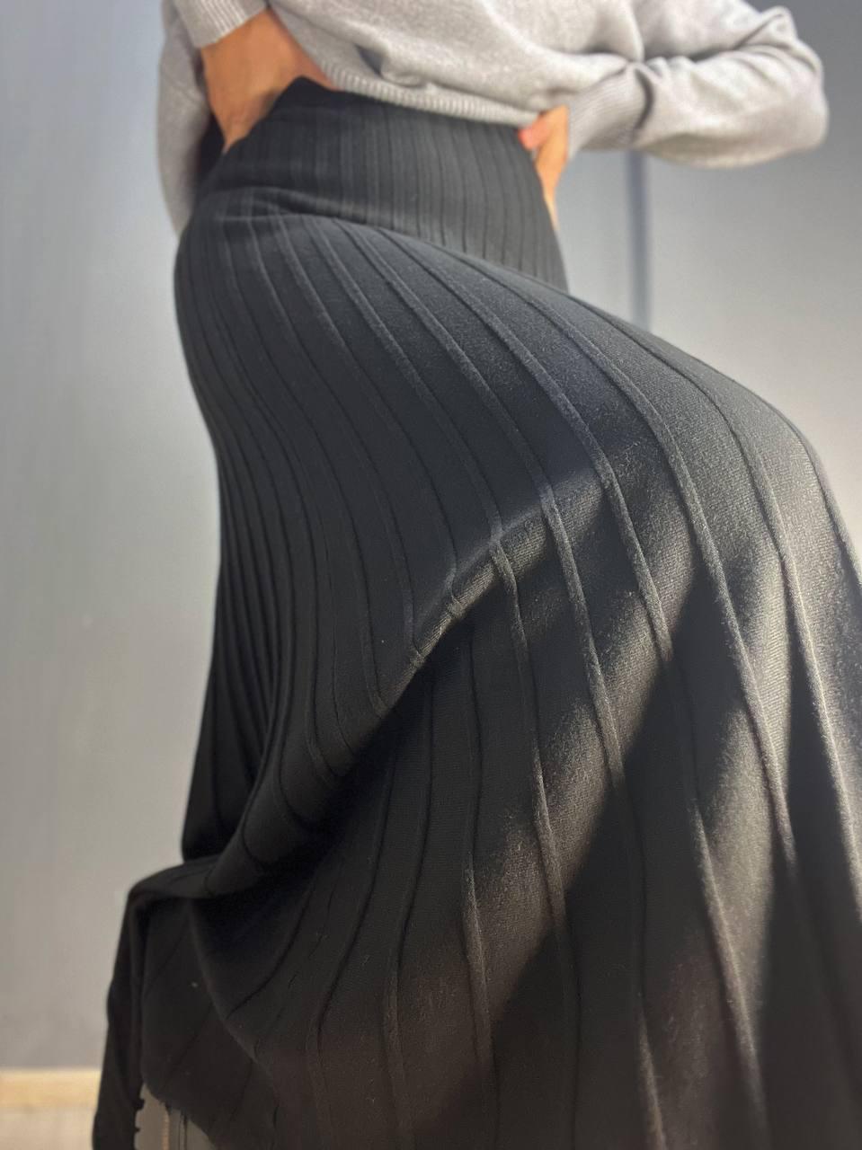 Спідниця жіноча My fashion 3308 в'язка довга рубчик трапеція OS Чорний (3119) - фото 2