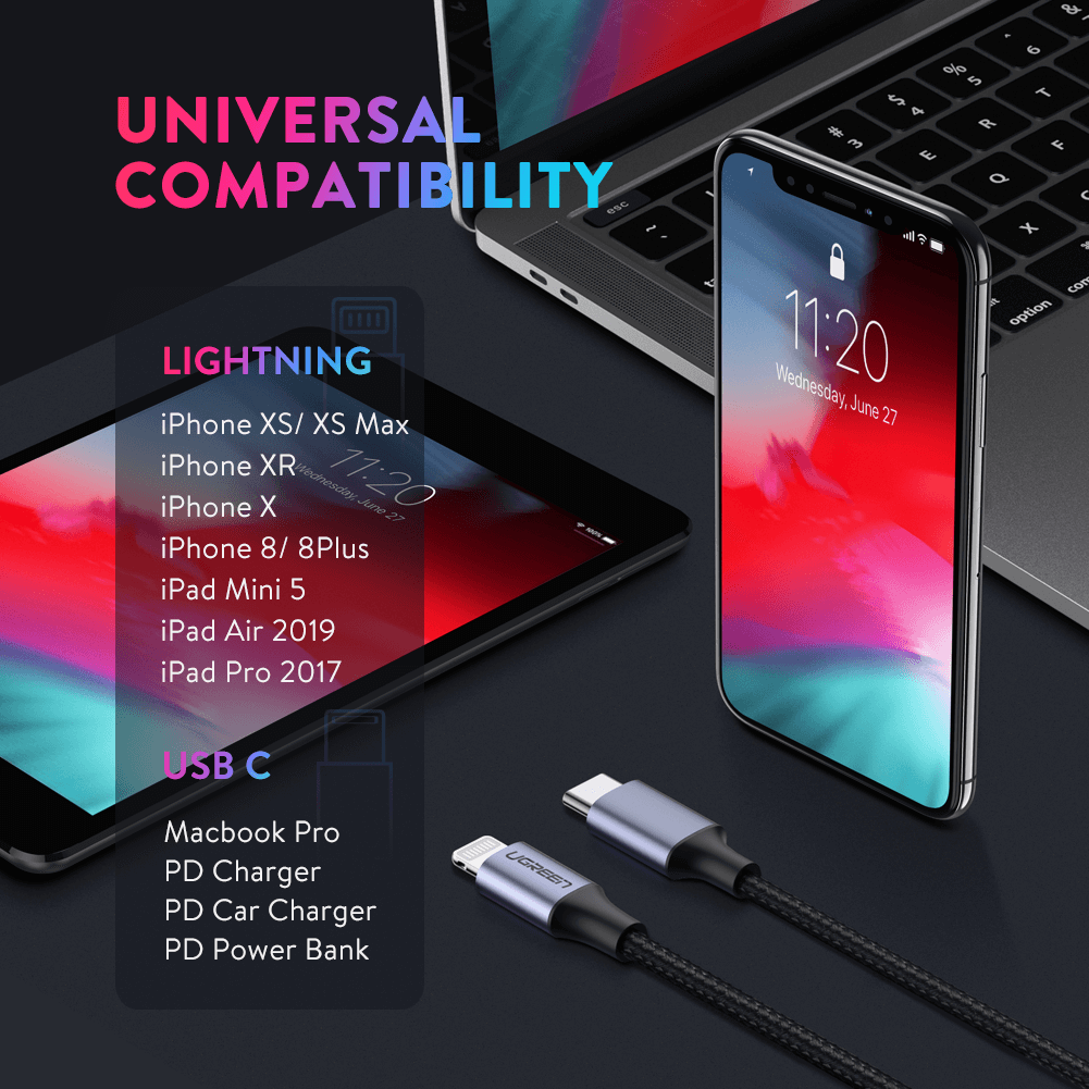 Кабель зарядный Ugreen MFi сертифицированный USB-C to lightning 1 м Black (US304) - фото 4