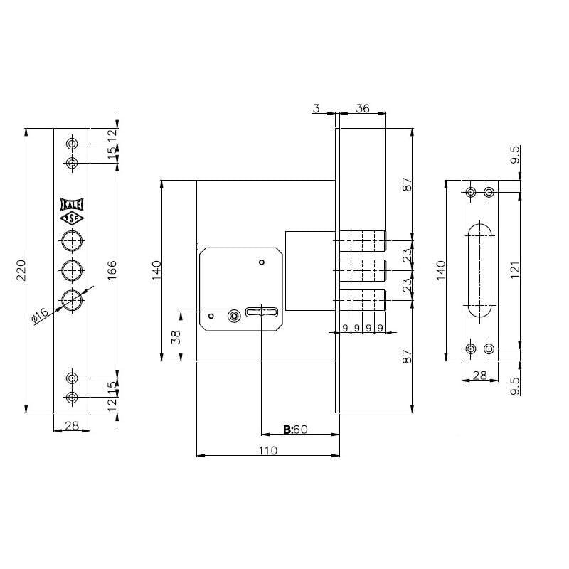 Замок врезной Kale 257 L полная комплектация - фото 3 Замок врезной Kale 257 L полная комплектация - фото 3