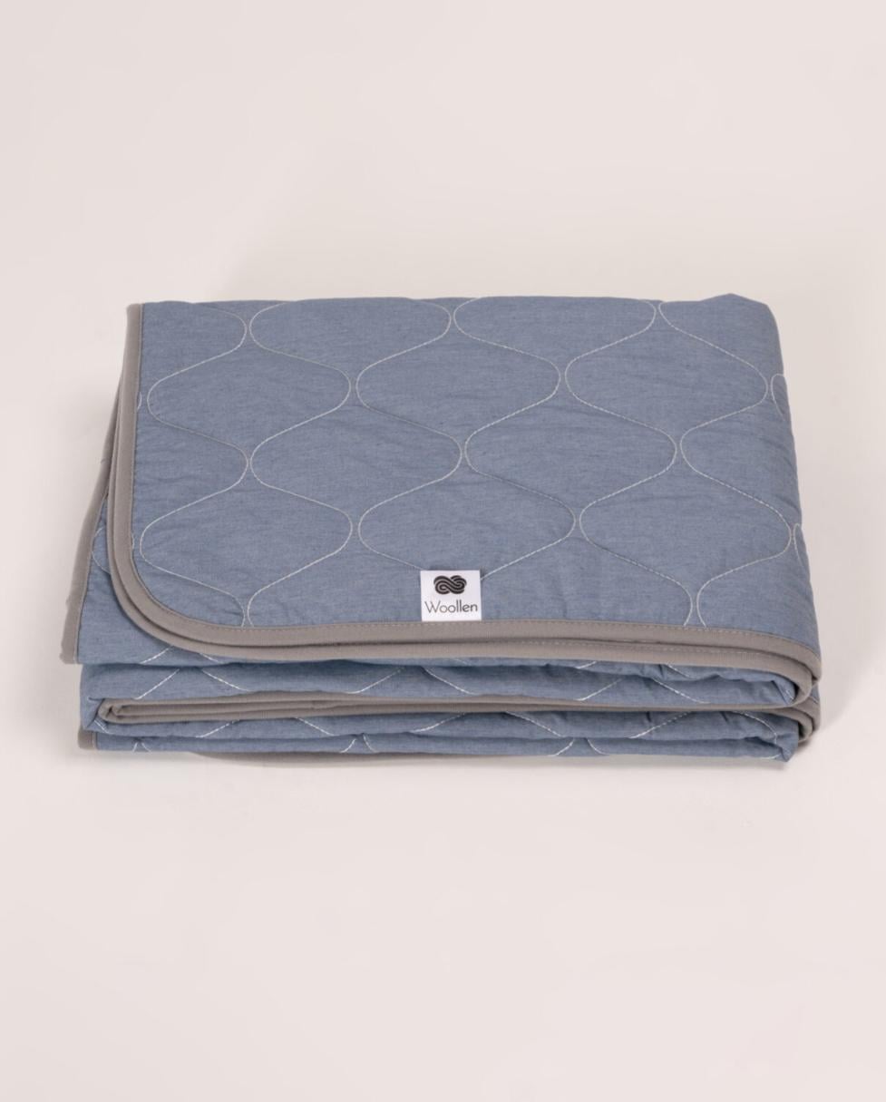 Одеяло из овечьей шерсти мериносов Goodnight Merino в полоску летнее 140x200 см Синий
