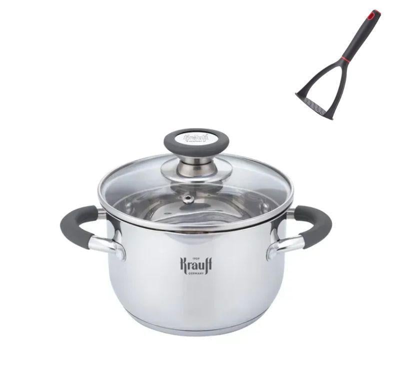 Кастрюля со стеклянной крышкой Krauff Moxie 18 см 2,8 л с картофелемялкой (55-333-366) Кастрюля со стеклянной крышкой Krauff Moxie 18 см 2,8 л с картофелемялкой (55-333-366)