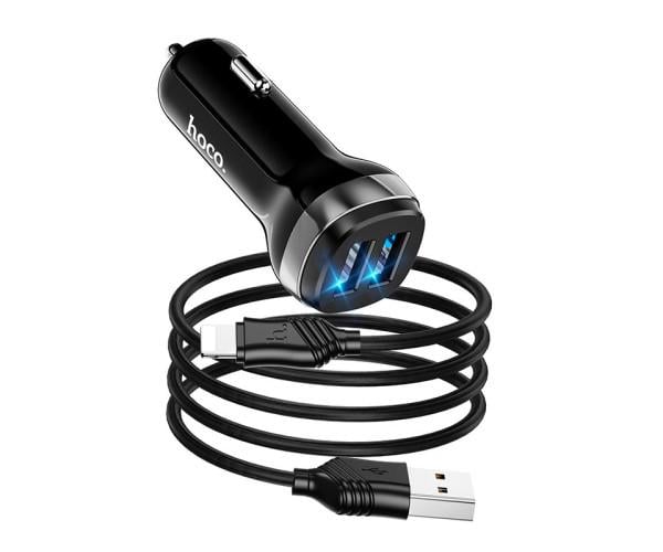 Зарядний пристрій автомобільний Hoco Z40 Superior 2USB кабель Lightning 2,4A Black Зарядний пристрій автомобільний Hoco Z40 Superior 2USB кабель Lightning 2,4A Black