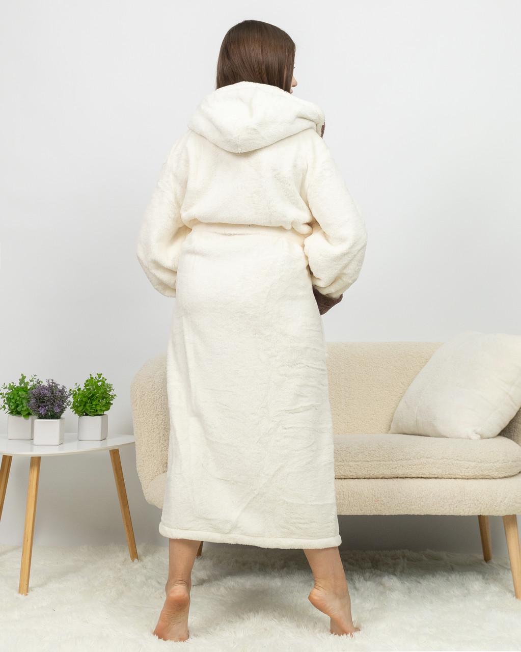 Халат женский махровый длинный Батал Кремовый/Коричневый (2163797375) - фото 3 Халат женский махровый длинный Батал Кремовый/Коричневый (2163797375) - фото 3