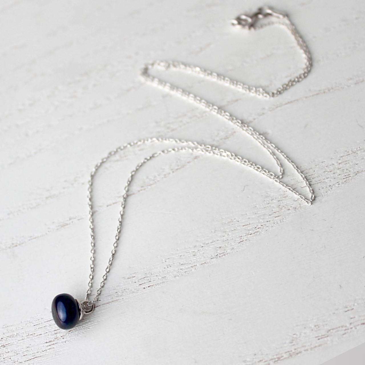 Cеребряное колье с черным жемчугом 50 см (143к50)