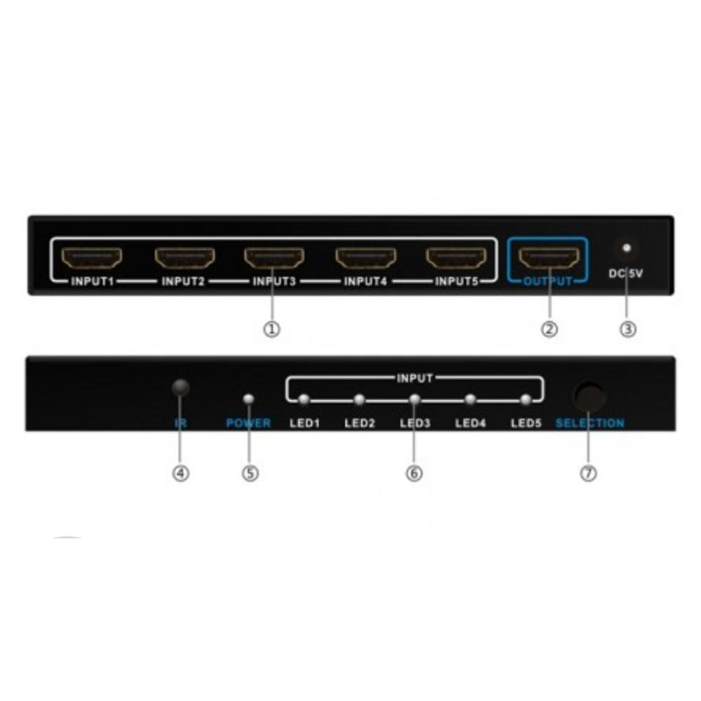 Видео коммутатор сигналов 5х1 с ИК пультом управления 5 видеоисточников HDMI/1 Lenkeng LKV501 - фото 2
