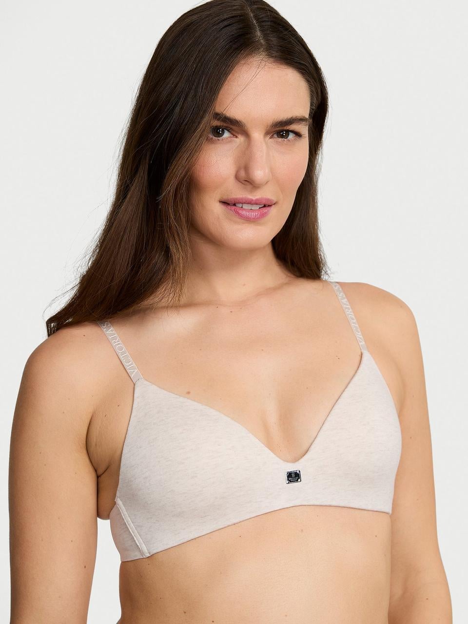 Бюстгальтер Victoria's Secret Cotton Logo Hardware Lightly Lined 80D Бежевый (7511439136955)
