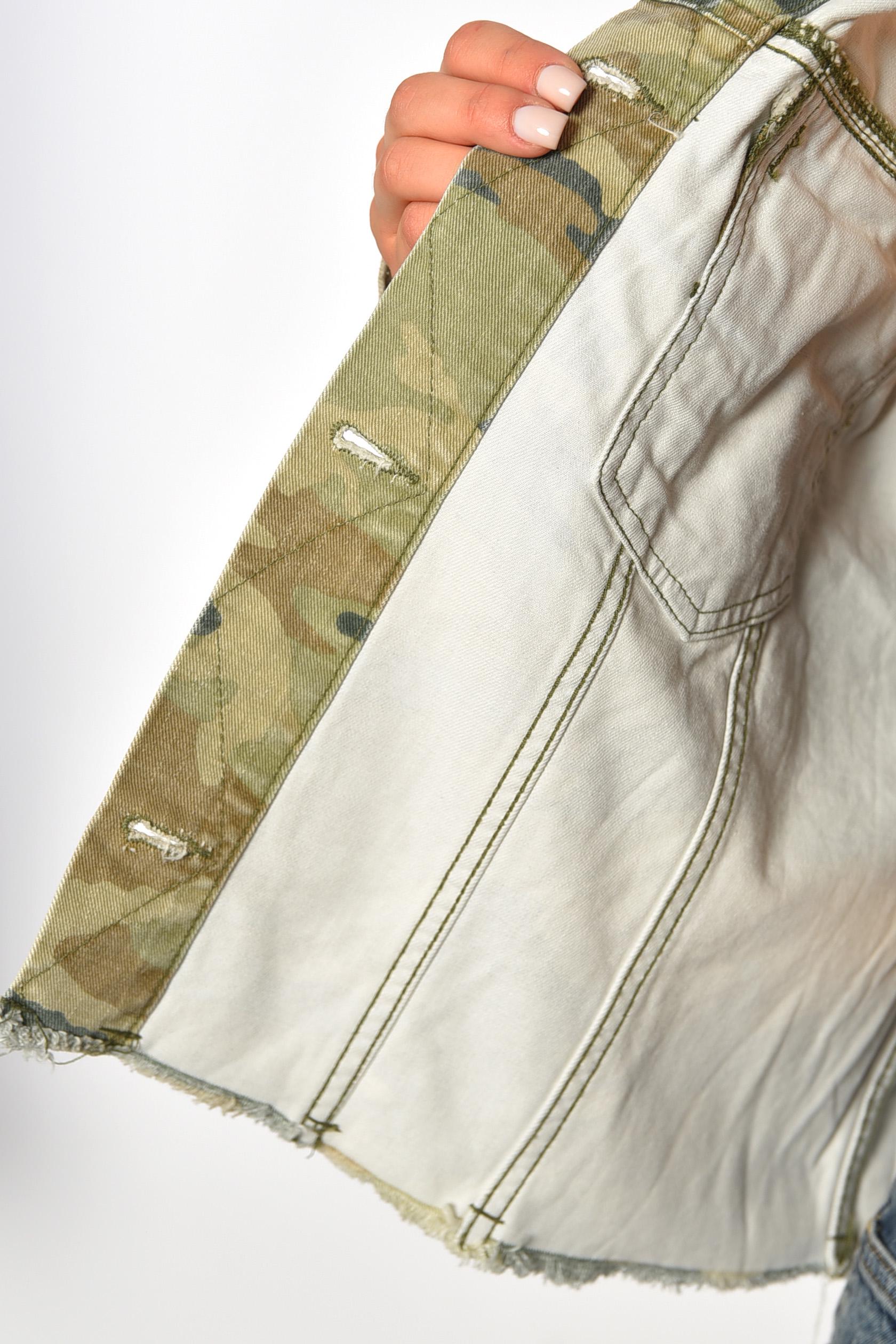 Джинсовка женская камуфляжная M Хаки (188071) - фото 4 Джинсовка женская камуфляжная M Хаки (188071) - фото 4