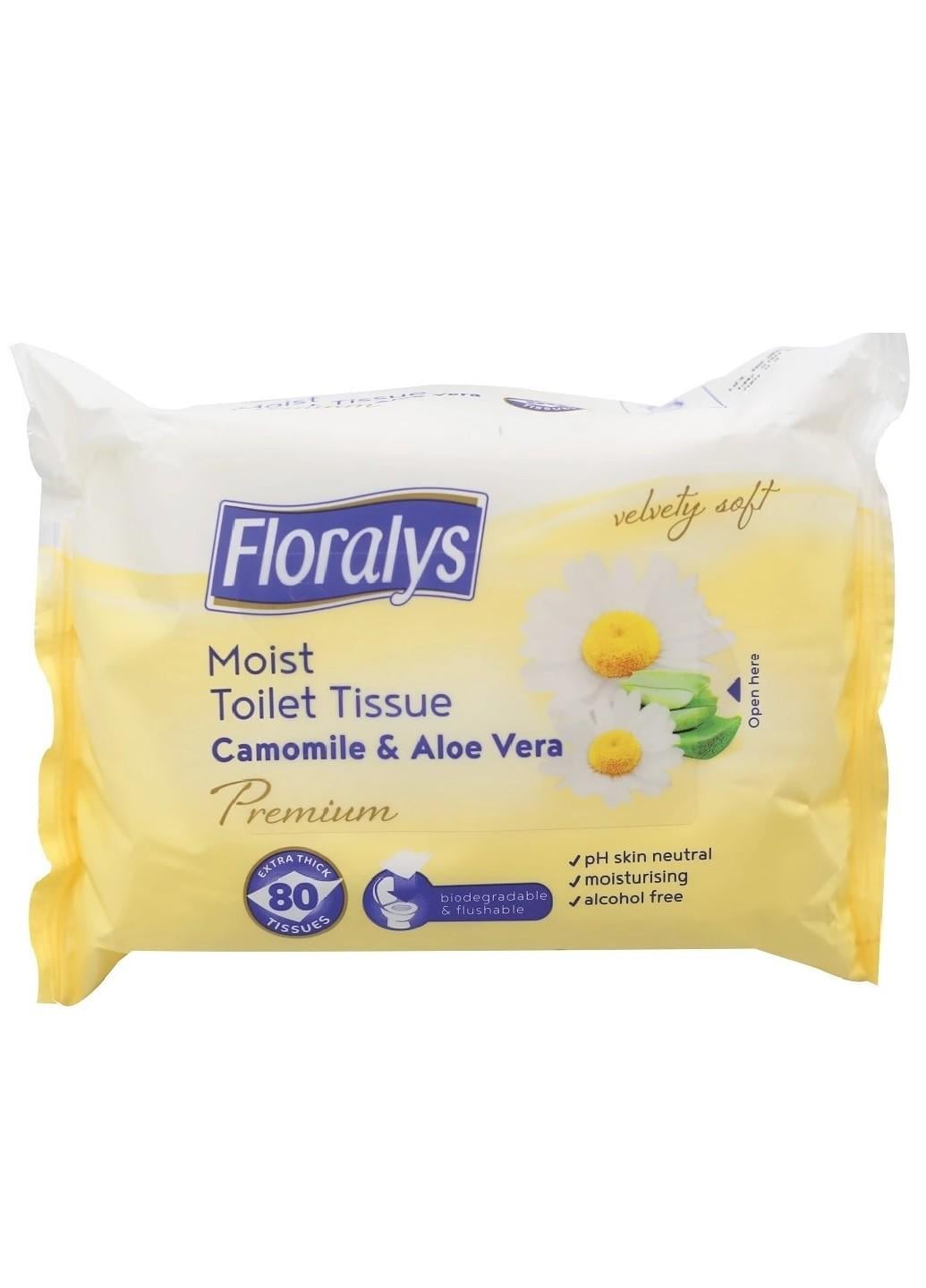 Влажная туалетная бумага-салфетки Floralys Premium Ромашка и Алоэ 80 шт. (Е-00815)