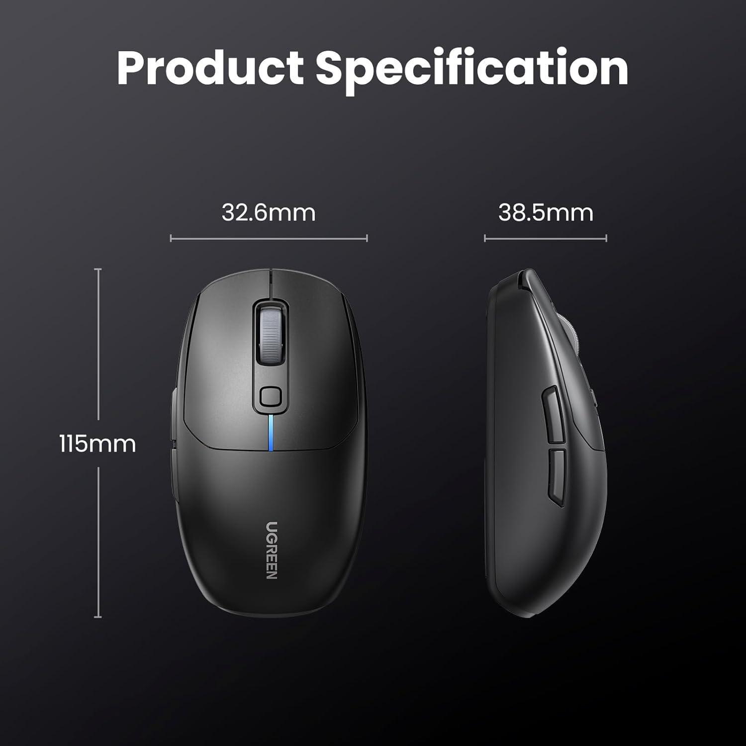 Мышка беспроводная UGREEN Bluetooth 5.0/2.4G с USB-приемником 5000 DPI 6 програ мм ируемых Черный (90539) - фото 10 Мышка беспроводная UGREEN Bluetooth 5.0/2.4G с USB-приемником 5000 DPI 6 програ мм ируемых Черный (90539) - фото 10