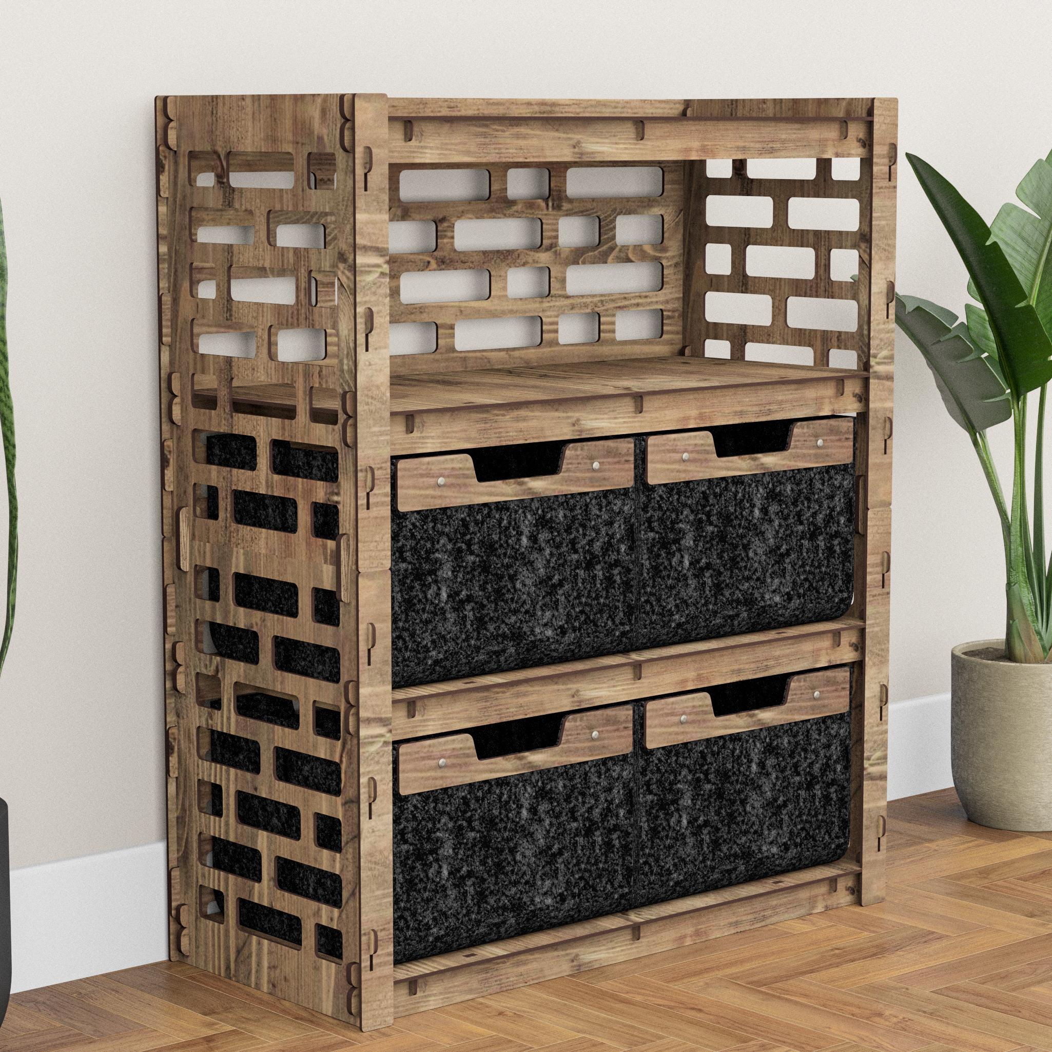 Комод в комнату деревянный Hexagonica Brickwall на 4 ящика черные корзины 900х750х345 мм (111496) Комод в комнату деревянный Hexagonica Brickwall на 4 ящика черные корзины 900х750х345 мм (111496)