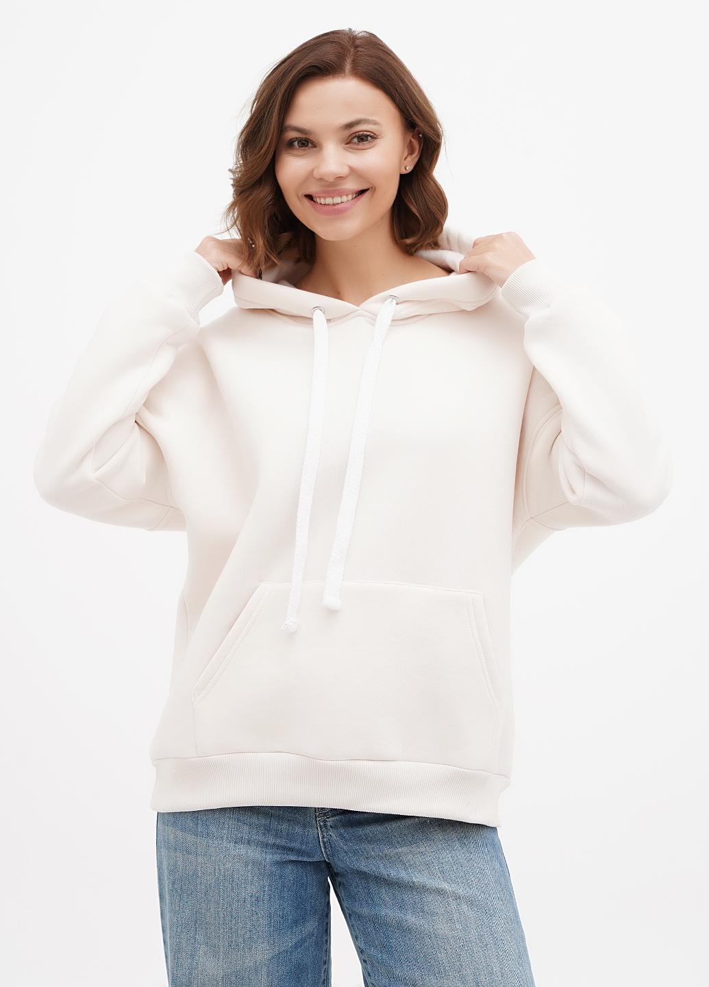 Худі жічоче на флісі Hibrand оверсайз Молочний (Wm193)