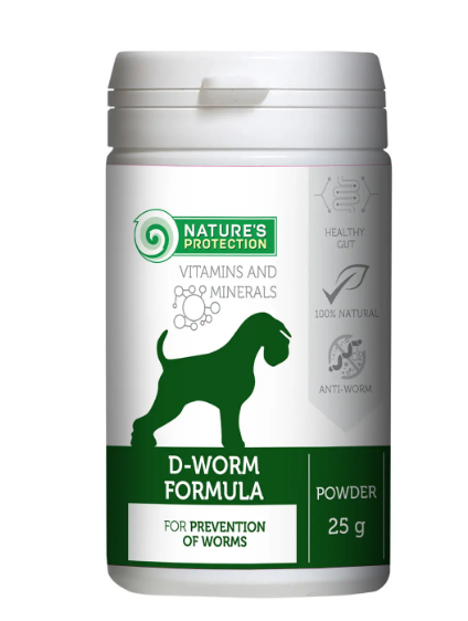 Кормова добавка Nature's Protection D-worm formula для профілактики проти глистів у дорослих собак 25 г (51604)