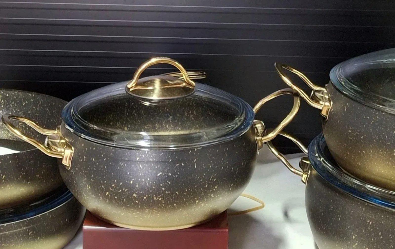 Набор кастрюль со сковородой Evren с антипригарным покрытием 9 пр. Guvec Бронзовый (3737) - фото 2 Набор кастрюль со сковородой Evren с антипригарным покрытием 9 пр. Guvec Бронзовый (3737) - фото 2