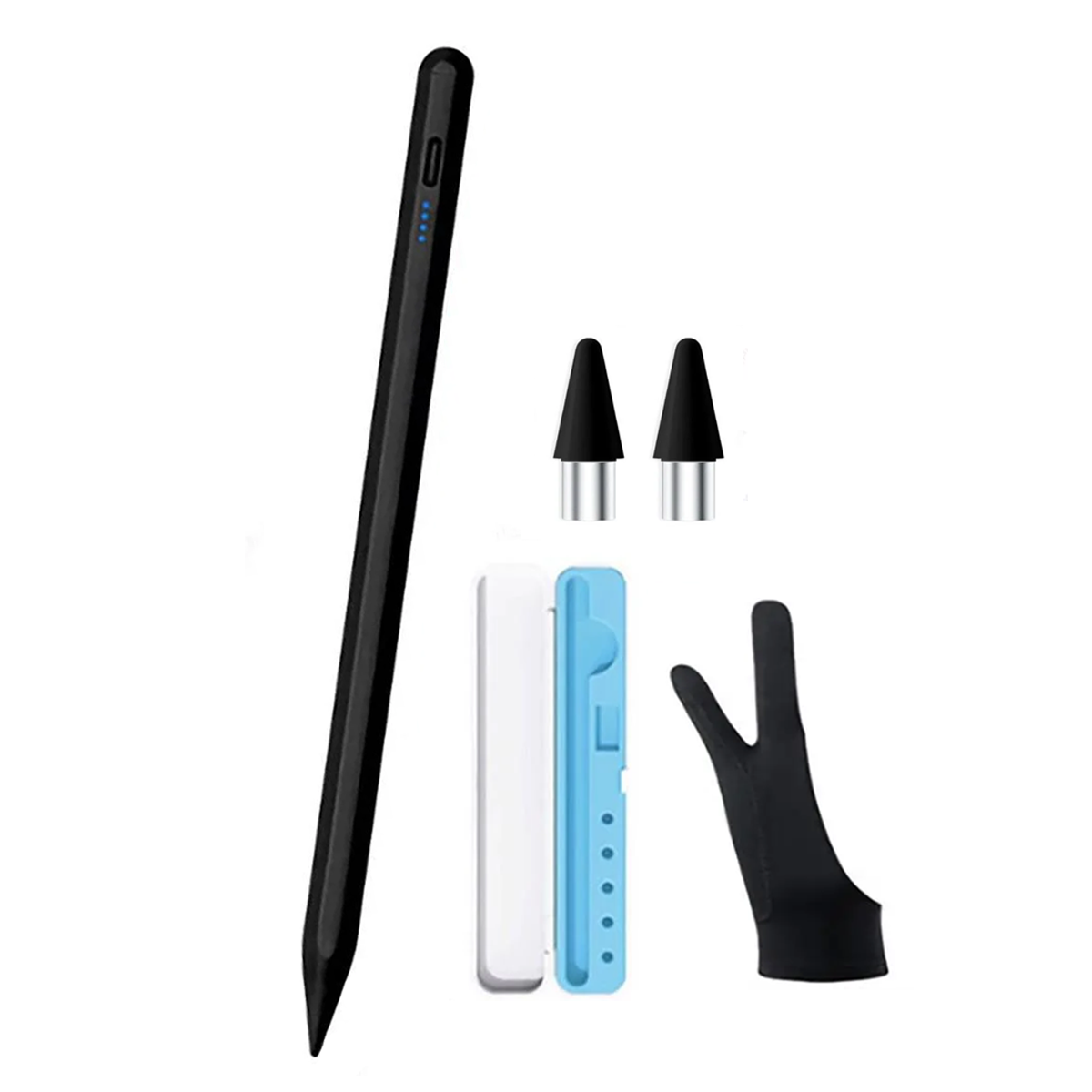 Стилус для планшета мобильного телефона iOS/Android/Windows с бело-голубым кейсом/2 наконечника/перчатка Черный (180942+3)