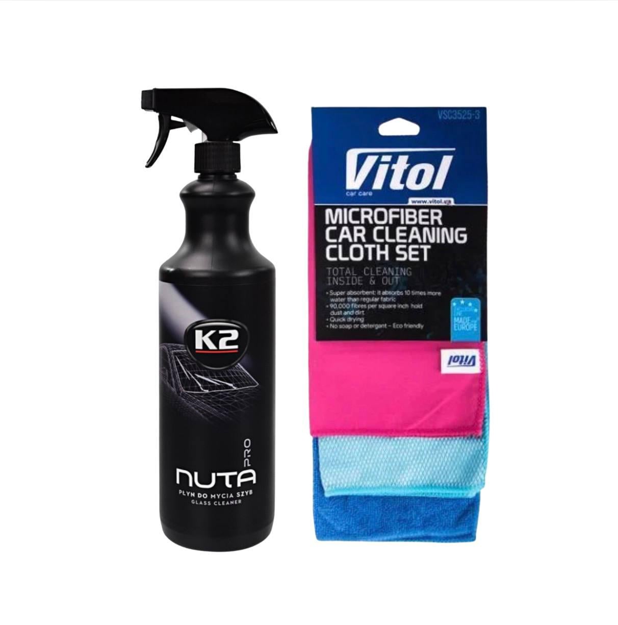 Набір для очищення автомобільного скла K2 Nuta Pro/3 мікрофібри Vitol (AH7361)