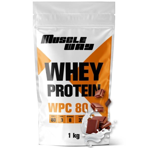Протеин сывороточный концентрат MuscleWay WPC 80 порошок 1 кг Молочный шоколад (21-137-WPro-80-mch-1kg)