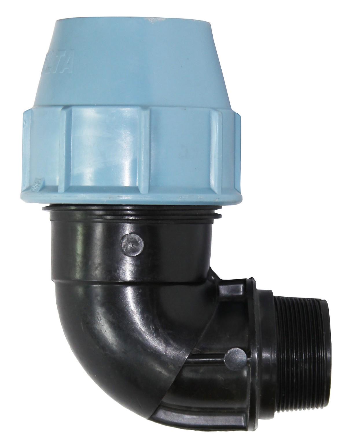 Колено зажимное Unidelta 90° для полиэтиленовых труб d 63 мм с наружной резьбой 2" (UN3528)