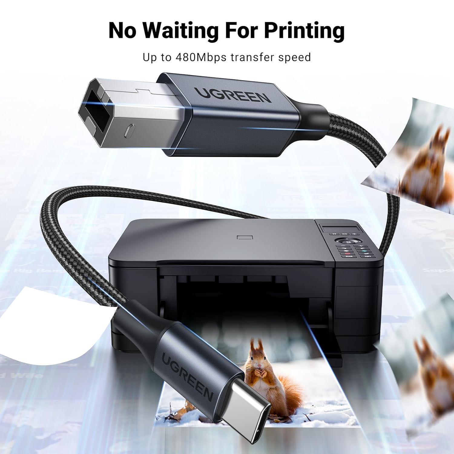 Кабель USB-C USB-B 2.0 UGREEN 480 Мбіт/с нейлонове обплетення USB type-B 2.0 2 м Чорний (45106) - фото 6 Кабель USB-C USB-B 2.0 UGREEN 480 Мбіт/с нейлонове обплетення USB type-B 2.0 2 м Чорний (45106) - фото 6