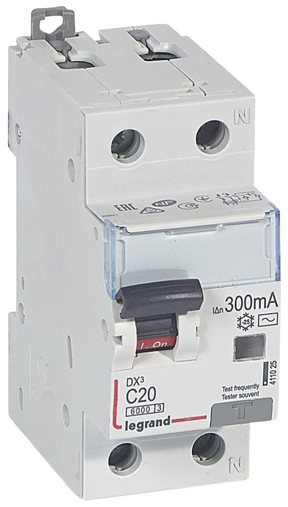 Дифавтомат Legrand 20А 300mA 6кА 2 полюса тип C тип АС 411025 DX3 (41907)