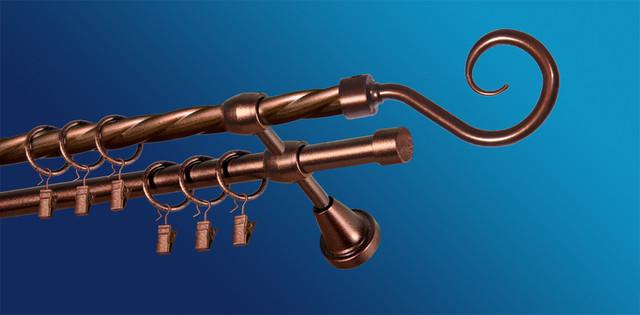 Карниз для штори Plastidea Гак металевий кручений подвійний з прищіпками D 16/16 мм 180 см Мідь - фото 1 Карниз для штори Plastidea Гак металевий кручений подвійний з прищіпками D 16/16 мм 180 см Мідь - фото 1