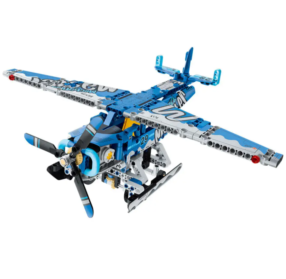 Конструктор Военный самолет гидроплан 387 деталей Синий (ВЛС154)