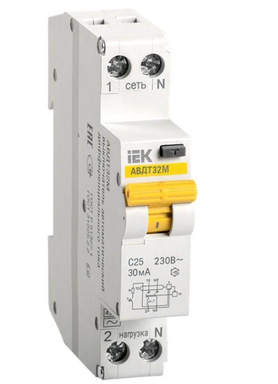Дифавтомат IEK АВДТ32М 25А 30мА 4,5кА 2 полюса тип C тип AC MAD32-5-025-C-30 (38155)