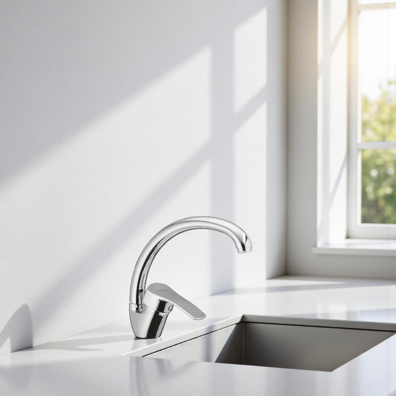 Смеситель для кухни Cron FOCUS-777 с высоким изливом однорычажный цинковый сплав Хром (b-CR0023) - фото 5