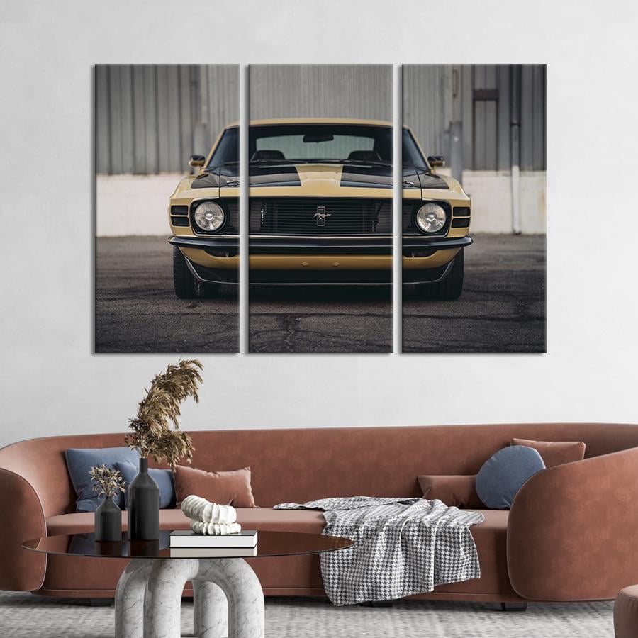 Картина на холсте триптих Раритетный Ford Mustang 1970 года 156x100 см (1254-31)