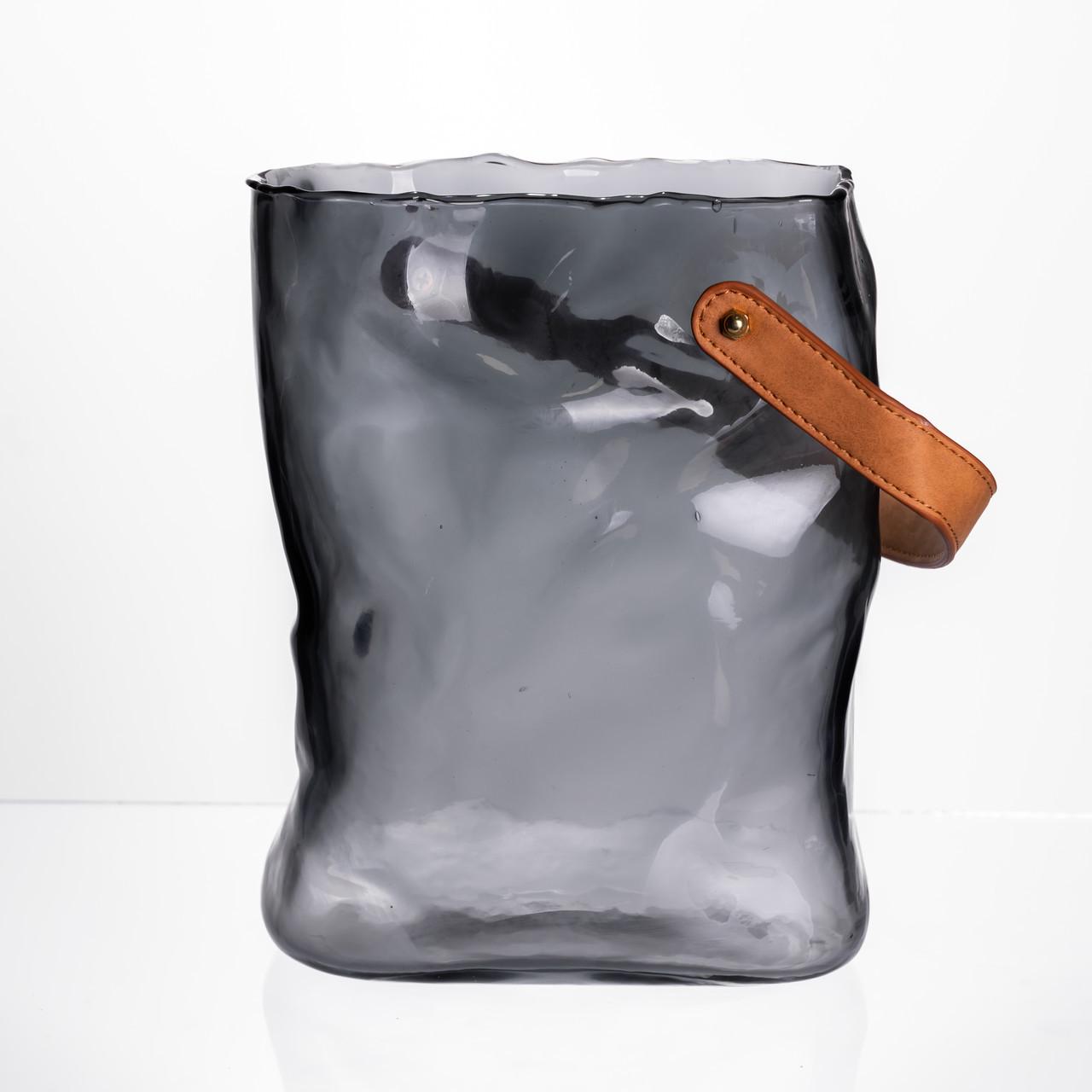 Ваза сумочка стеклянная с декоративной ручкой 18х9х25 см Серый (HP-19-157-2)