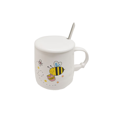 Чашка с крышкой и ложкой Sweet bee Stenson TD00521 450 мл Белый (543579)