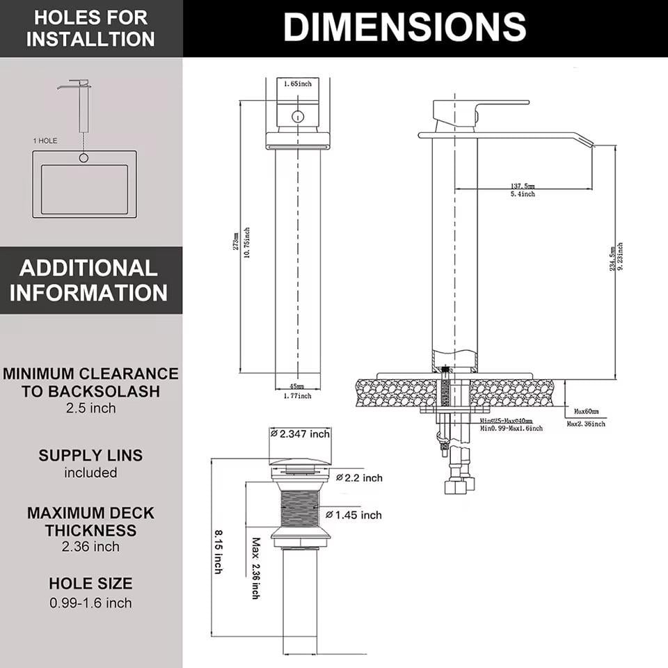 Змішувач у ванну каскадний для умивальника високий одно важільний Чорний мат золото водоспад - фото 6 Змішувач у ванну каскадний для умивальника високий одно важільний Чорний мат золото водоспад - фото 6