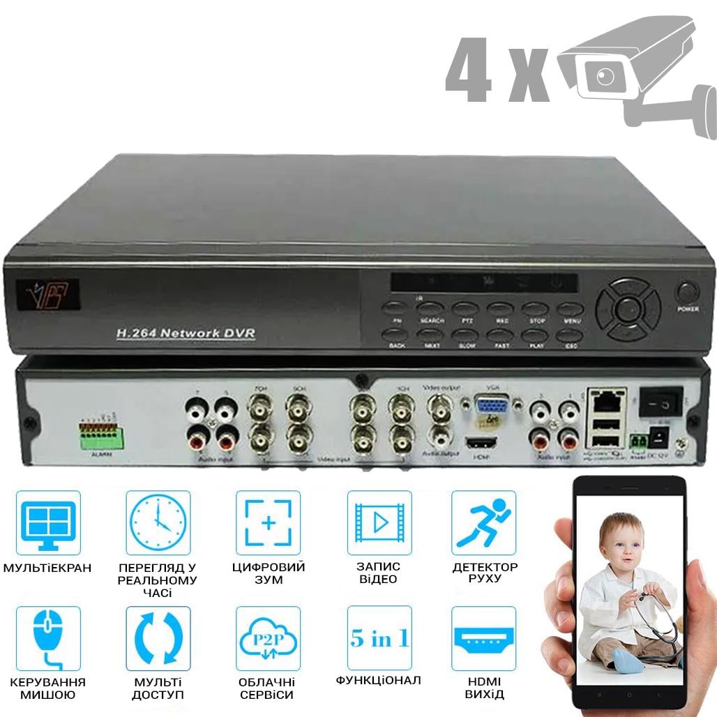 Аналоговый видеорегистратор DVR AHD H.264 на 4 камеры Full HD 1080р - фото 3